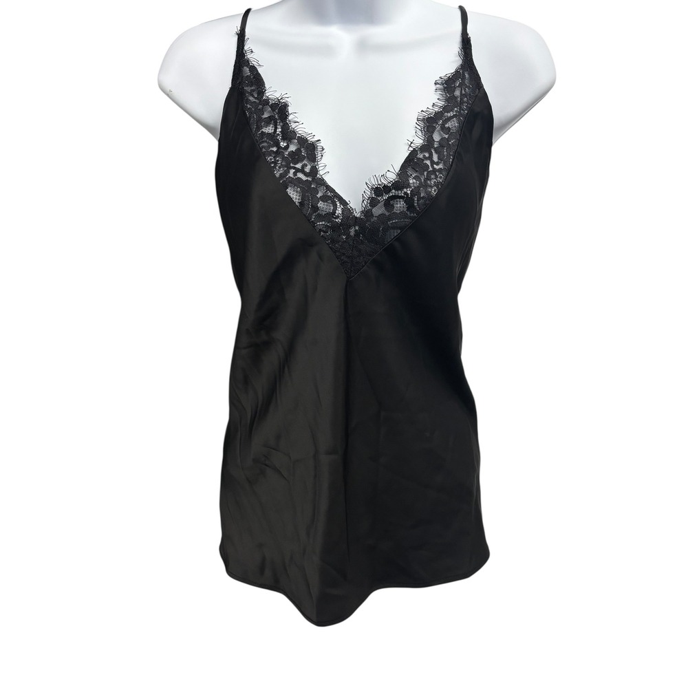 Just Fab Black Lace Trim V Neck Cami Tank Top Womens XL Polyester‎